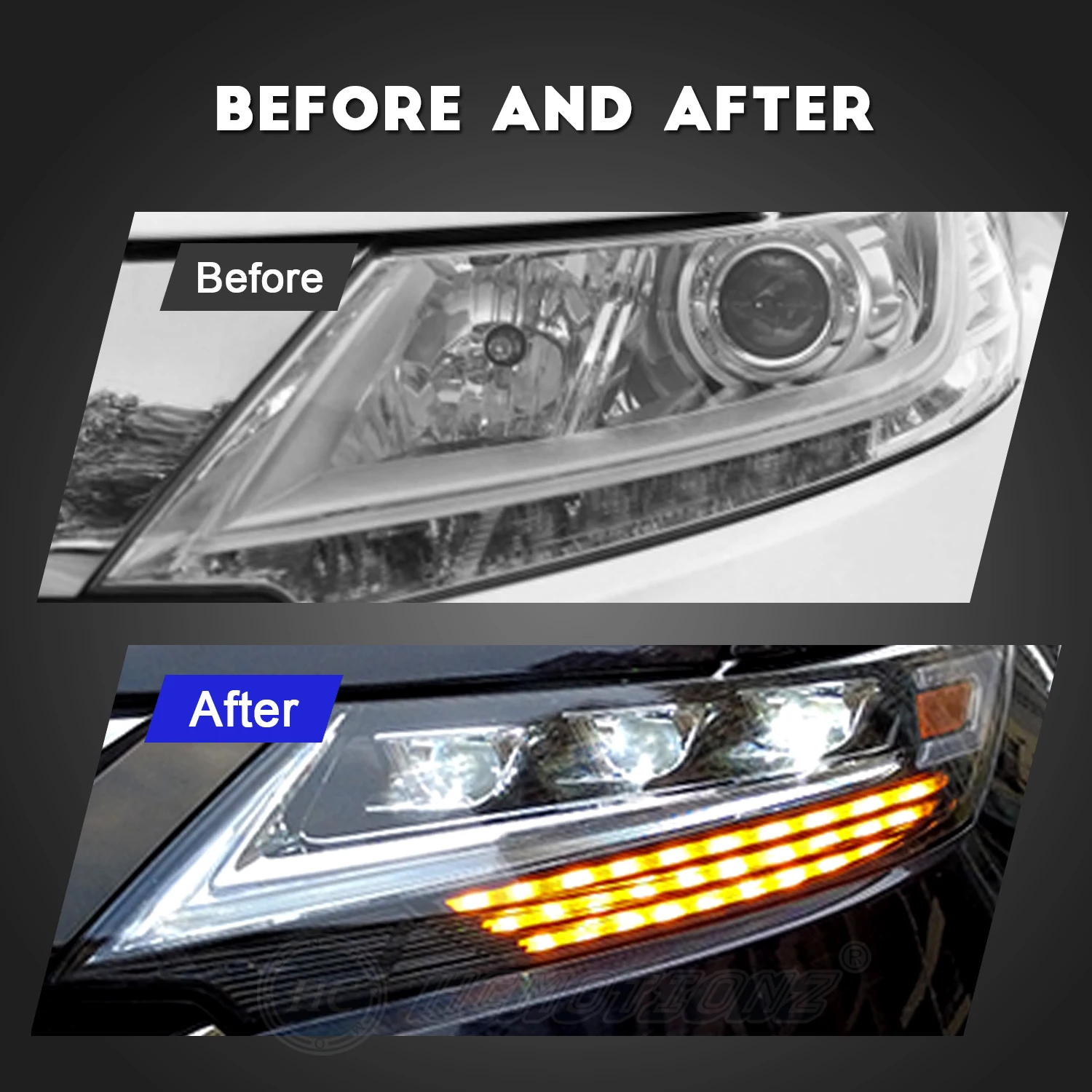 HCMOTIONZ Car Front Lamps 5th Gen 2013-2021 Blue Start UP Animation DRL LED Headlights For Honda Odyssey