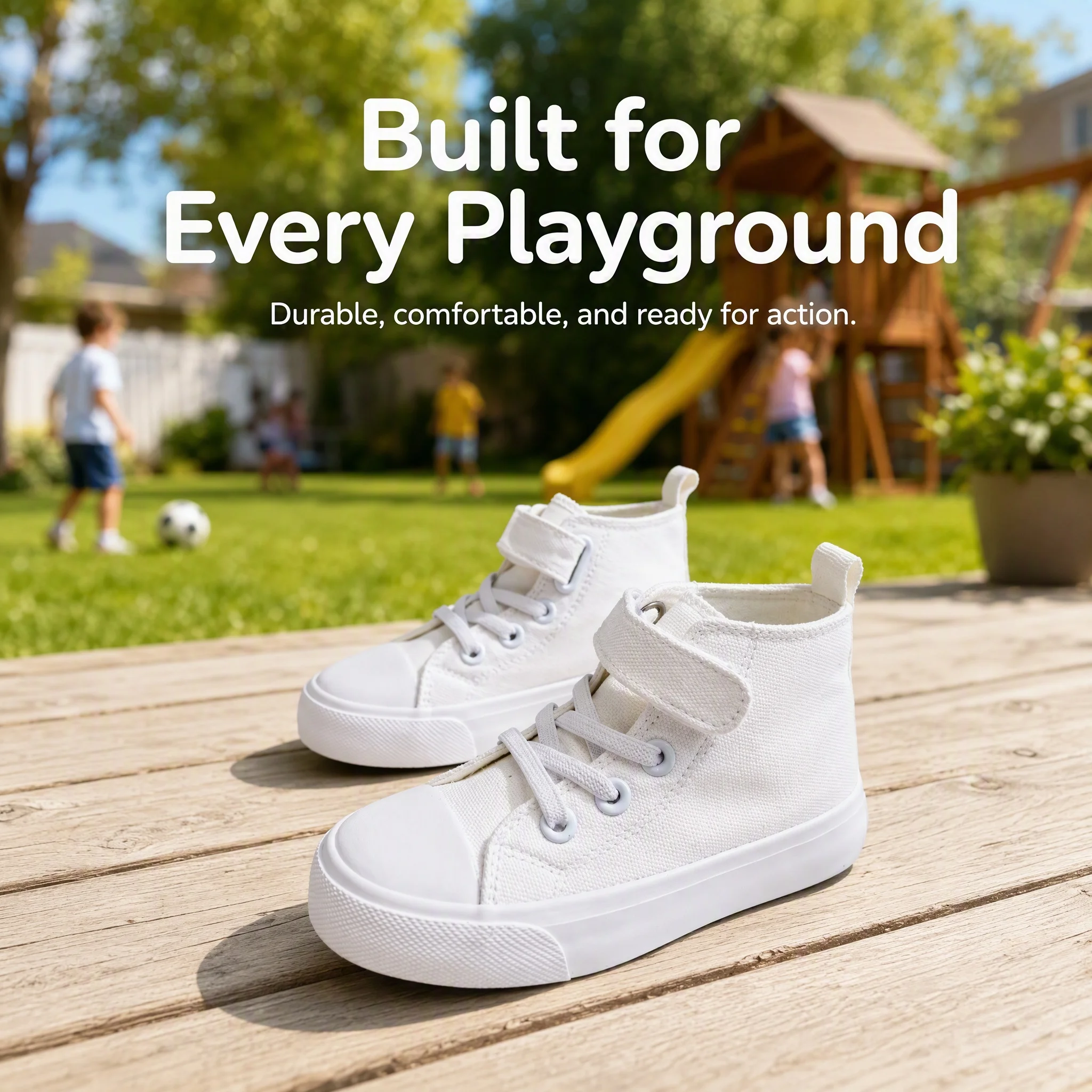 COMFY KIDS Kids White High‑Top Canvas Shoes Boys Girls Hook & Loop Easy Wear Casual Daily Children Fashion Sneakers