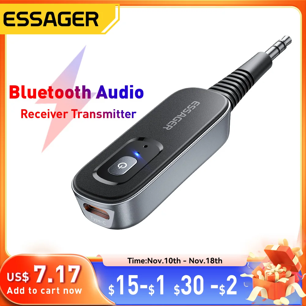 Essager 2 in 1 Wireless Bluetooth 5.1 Receiver Transmitter  3.5mm Jack For Car Music  Audio AUXMultiple Protocols Headphone