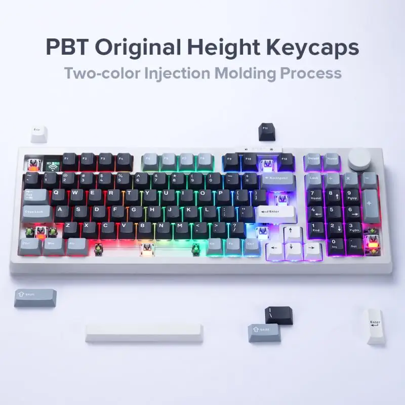 Darmoshark Top98 Mechanical Keyboard With Metal Knob 3-Mode Hot-Swap Rgb Backlit Customized Pc Office Gaming Wireless Keyboard