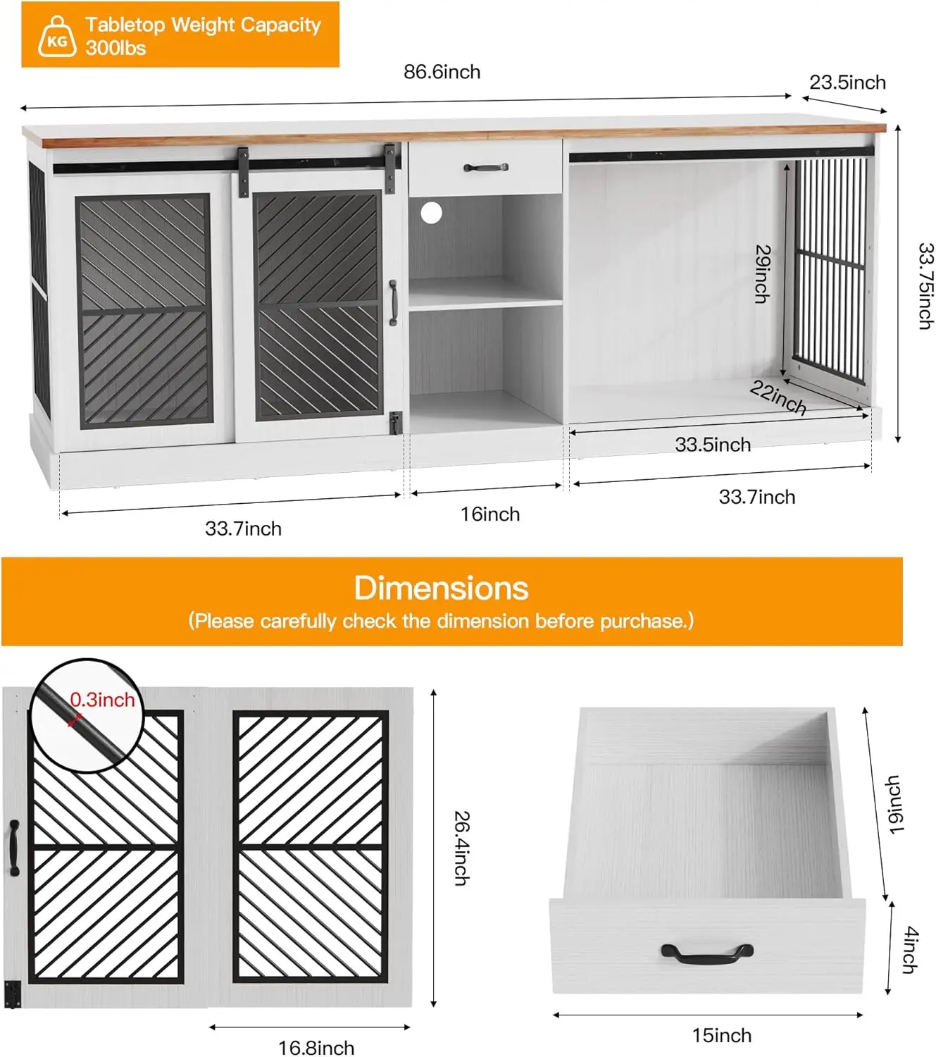 Sturdy Indoor Double Dog Crate Furniture, Large Breed Wooden Kennel End Table with TV Stand