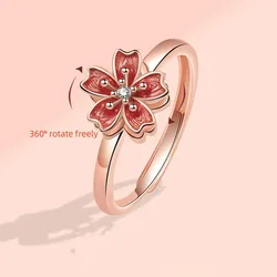 Peach Blossom Enamel Rotating Anxiety Adjustable Ring For Women Flower Metal Anti Anxiety Relaxing Knuckle Ring Bague Femme