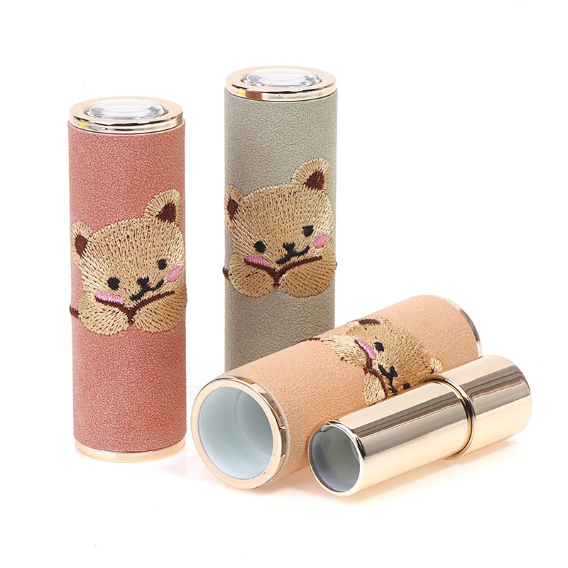 12.1mm DIY Lipstick Tube 4g Handmade Bear Embroidery Pressing Round Lipstick Tube Cute Empty Refillable Lipstick Empty Tube