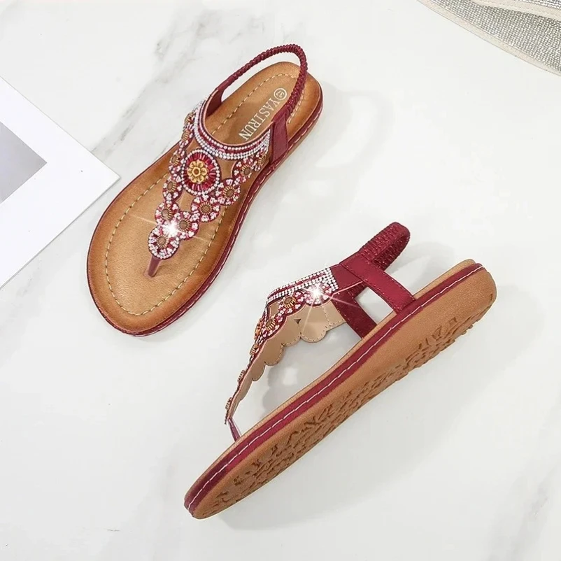 2025 Woman Sandals Rhinestone Open Toe Fashion Female Shoes Solid Color Summer Open Toe Beach Sandalias Non-Slip