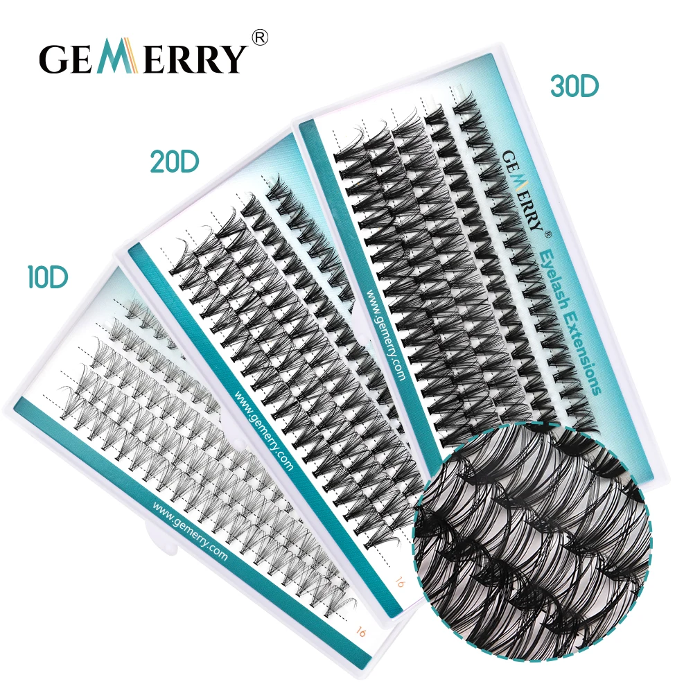 Gemerry DIY Cluster Lashes 5 Row 10D/20D/30D/40D Individual Soft Premade Fan Eyelashes Extension