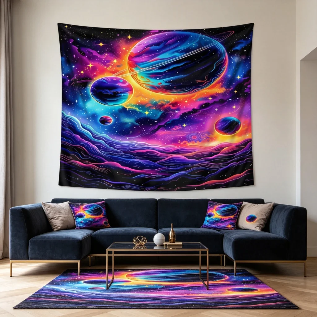 1PC Colorful Planet Art Print Backdrop Banner, Bedroom Living Room Photo Background, Polyester, Home Decor, Wall Art