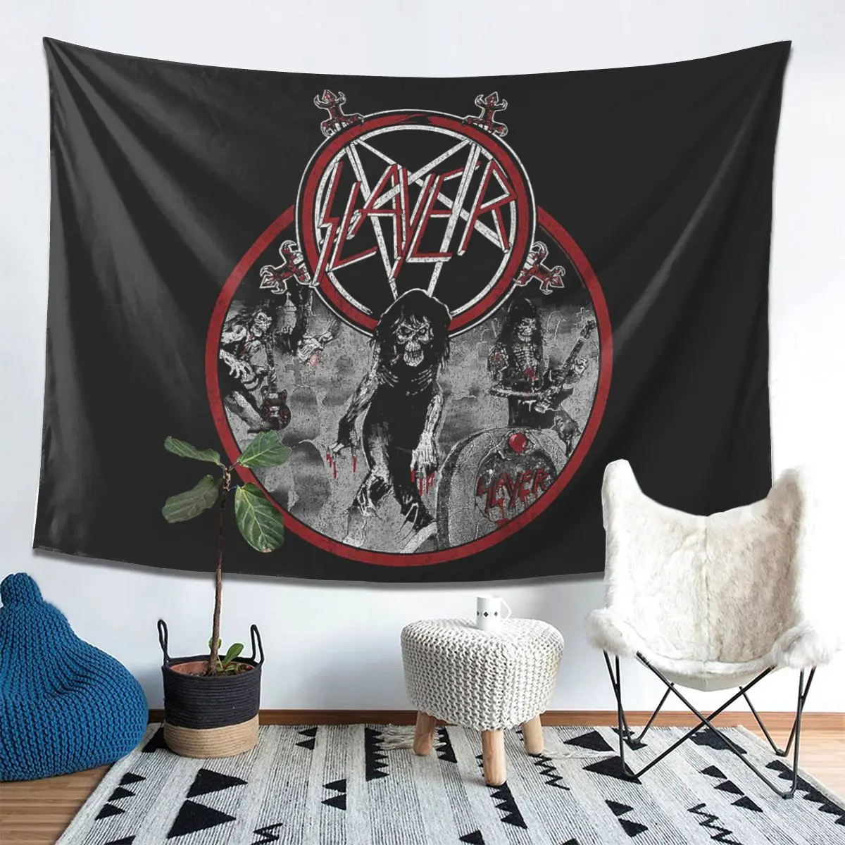 Heavy Metal Rock Slayer Live Undead Tapestry Wall Hanging Aesthetic Home Decoration Tapestries for Living Room Bedroom
