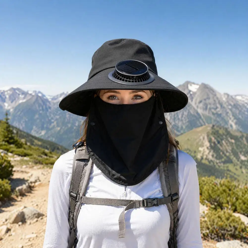 Sun Protection Hat with Fan Camping Hat Fisherman Hat with Face Guard Shawl Solar-powered Built-in Fan Cap Upf 50 for Outdoor