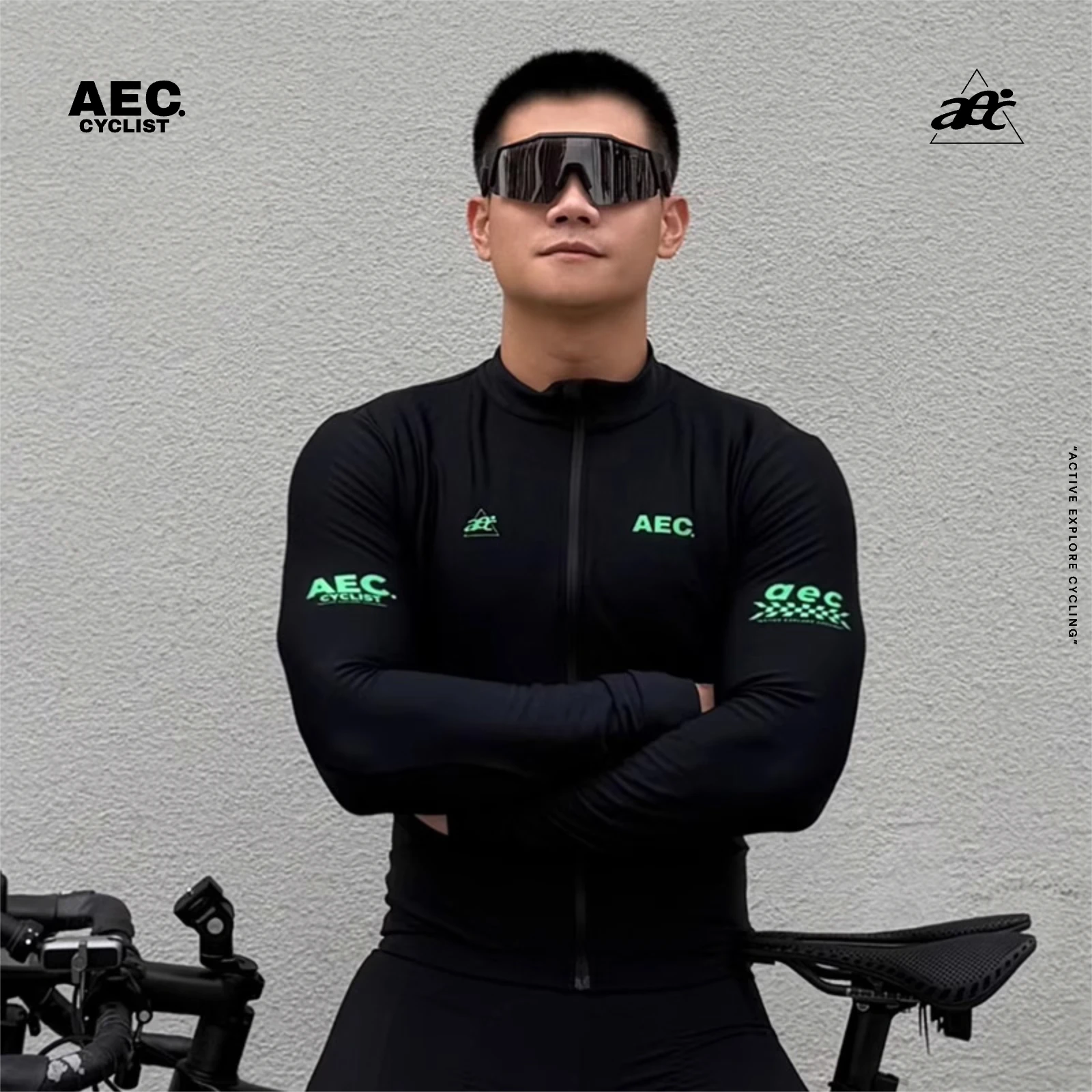 

aec Winter Fleece Cycling Jersey Men: Windproof Warm Fleece-Lined Long Sleeve, for Mountain/Road Bikes, Night Shadow