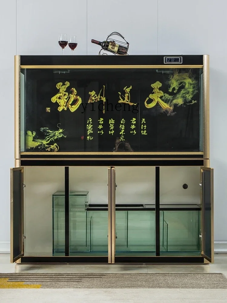 ZZf Ecological Home Living Room Floor Large Change Water Bottom Filter Dragon Fish Tank Glass Aquarium