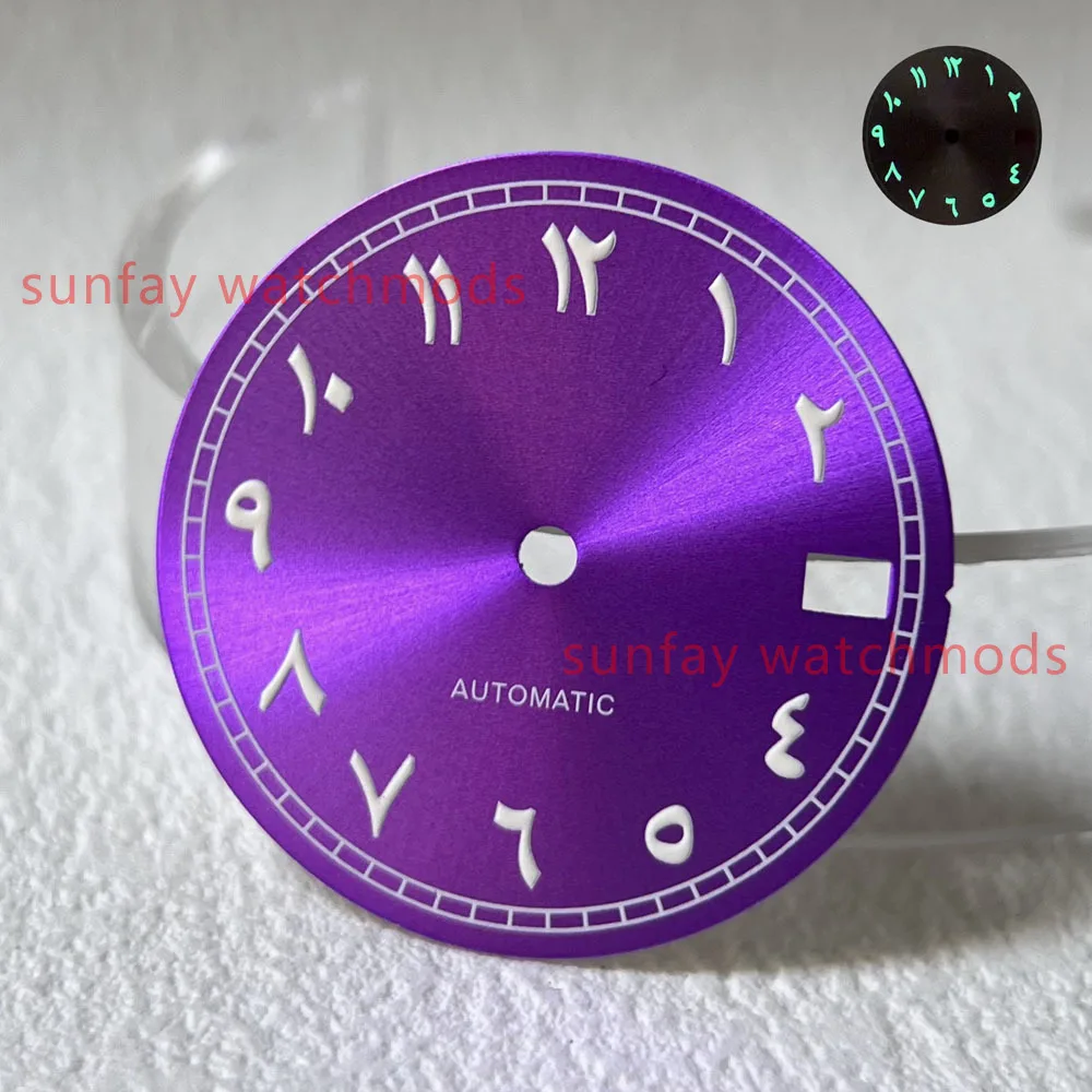 NH35 Esferas de uñas árabes luminosas verdes, accesorios de reloj personalizados, 28,5mm