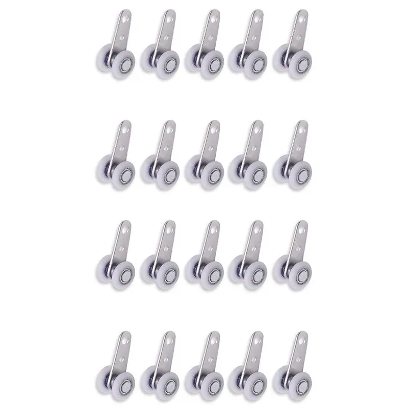 LICE-Pack Of 20 45X19 Mm Metal Bearing Pulley Blocks With 2 Plastic Wheels For Cabinet Sliding Doors