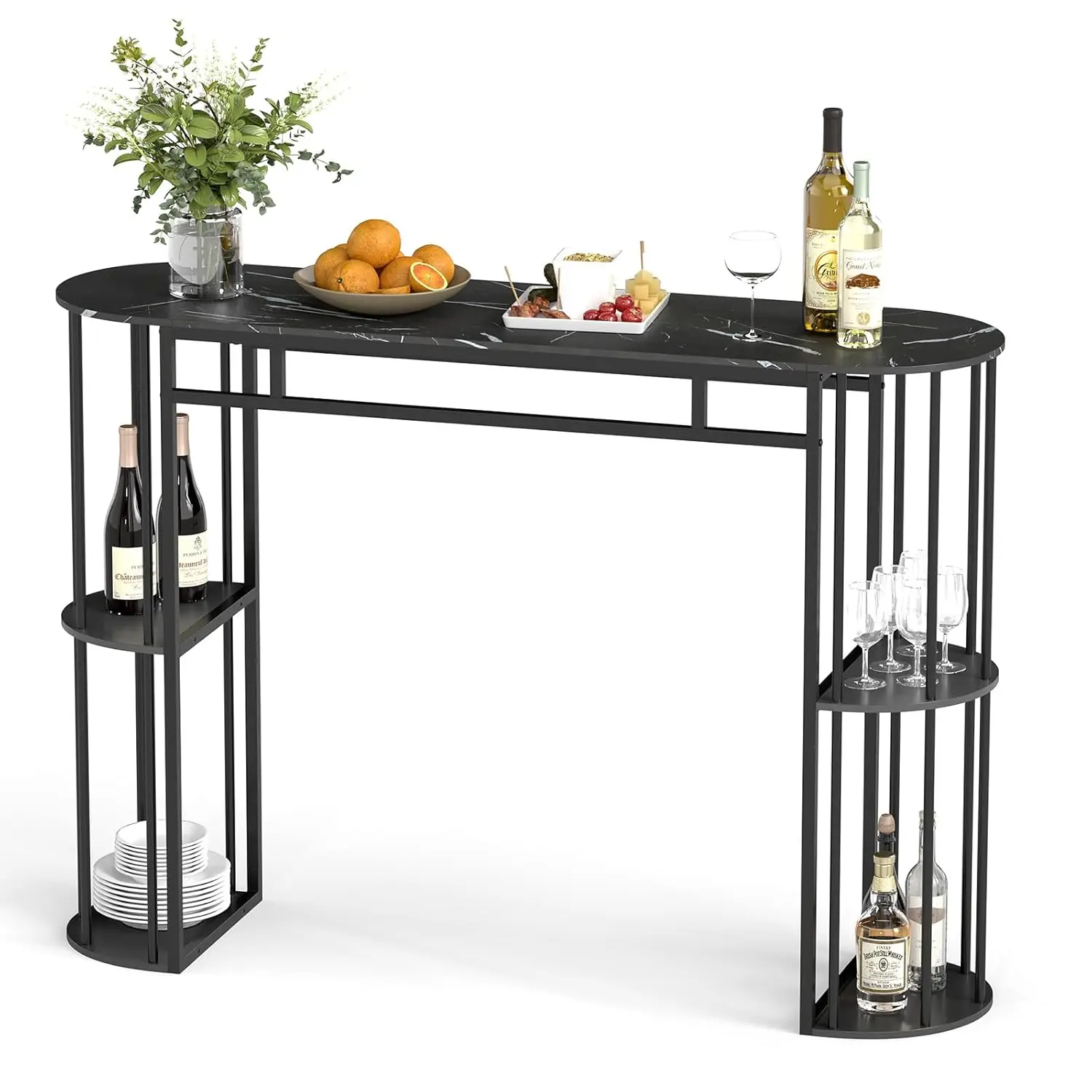 

Bar Table, 60-Inch Long Pub Rectangular High Top Pub Tables with 4 Storage Shelves and Faux Marble Tabletop, Customized