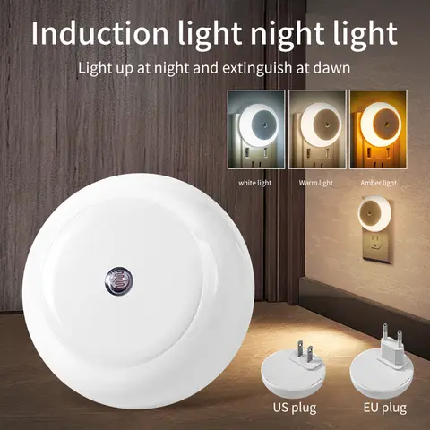 미국/EU 플러그인 LED 캐비닛 조명 110-240V 광 센서 침실 주방 화장실 계단 옷장 복도 자동 켜기에 대 한 라운드 밤 램프