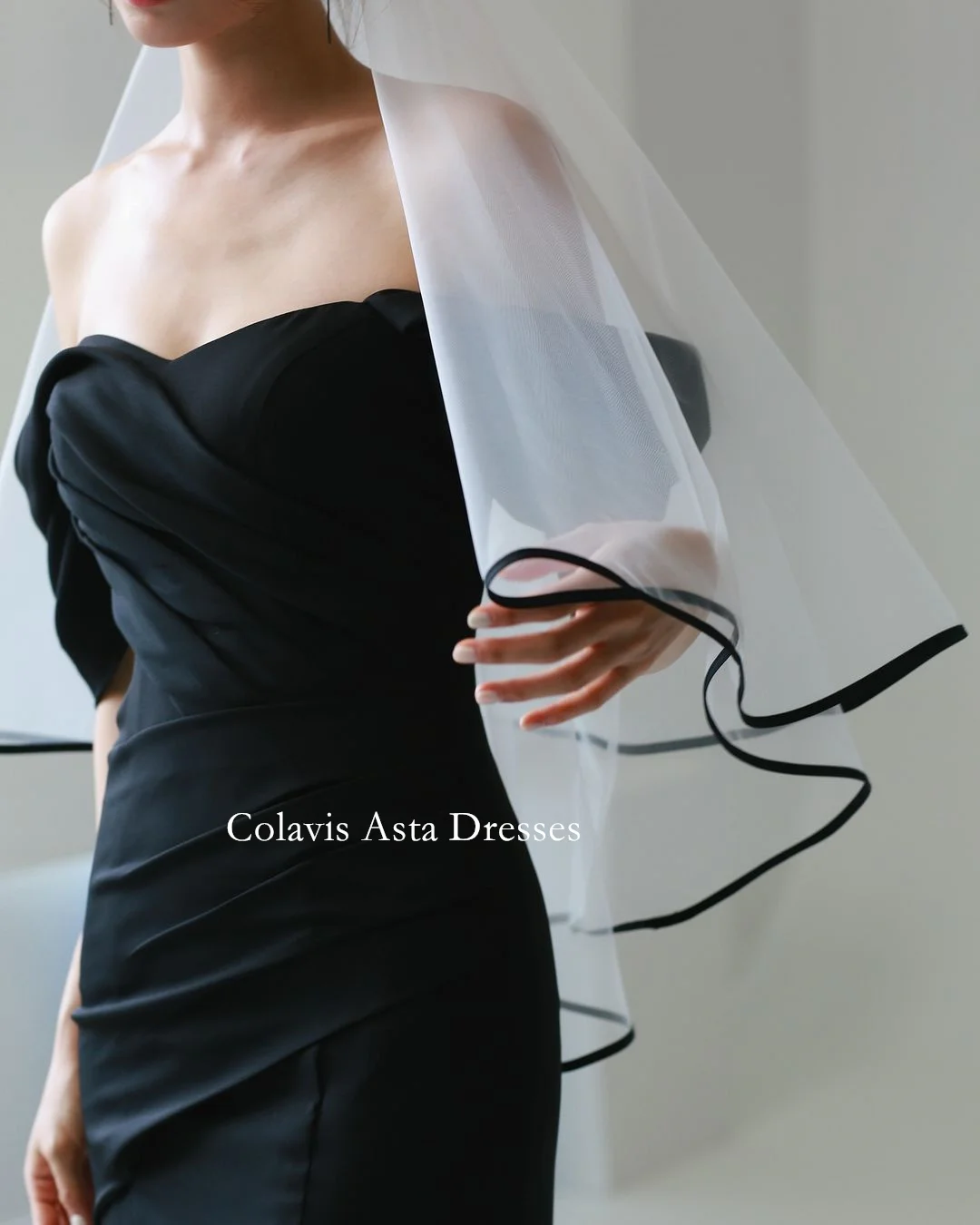 Colavis Asta Korea Off Shoulder Elegant Simple Evening Dresses 웨딩드레스  Black Crepe Satin Custom Made Mermaid Prom Gowns Plus Size