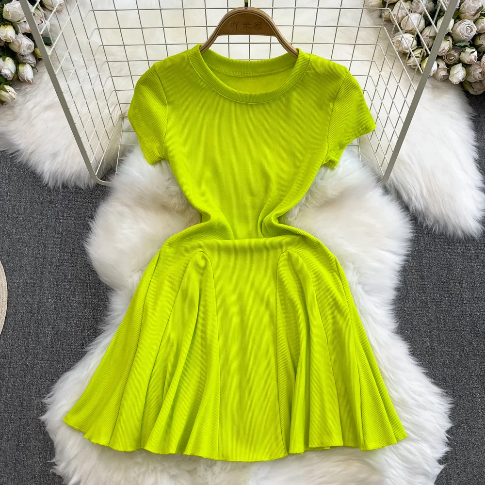 

Mini Dress Women Dresses A Line Round Neck Short Sleeve Vestidos High Waist Slim Fit Streetwear Elegant Y2k 2025 Party Night