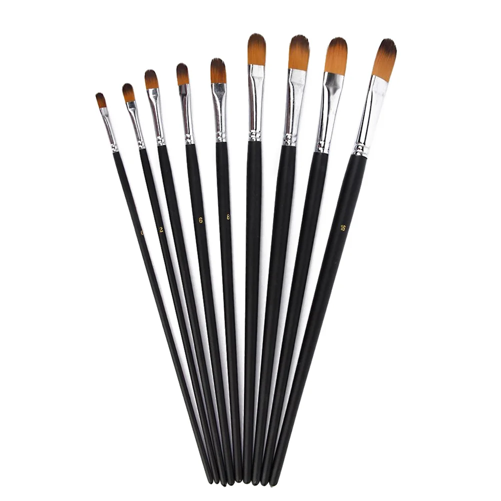 

9Pcs Oil Painting Brush Set Black Flat Brushes Nylon Wood Handle Size 0-16 Acrylic Watercolor Flat Brush Set