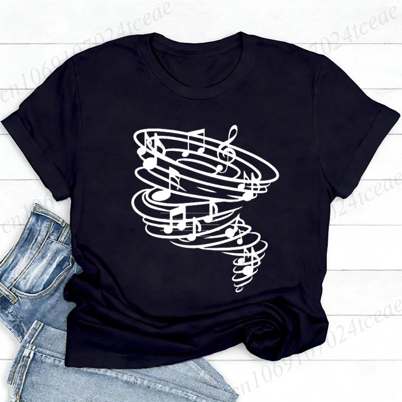 Women Musical Notes Graphic T Shirt Vintage Music Lover Short Sleeve Casual Streetwear Aesthetic Tee Musician Fashion Tops Gift