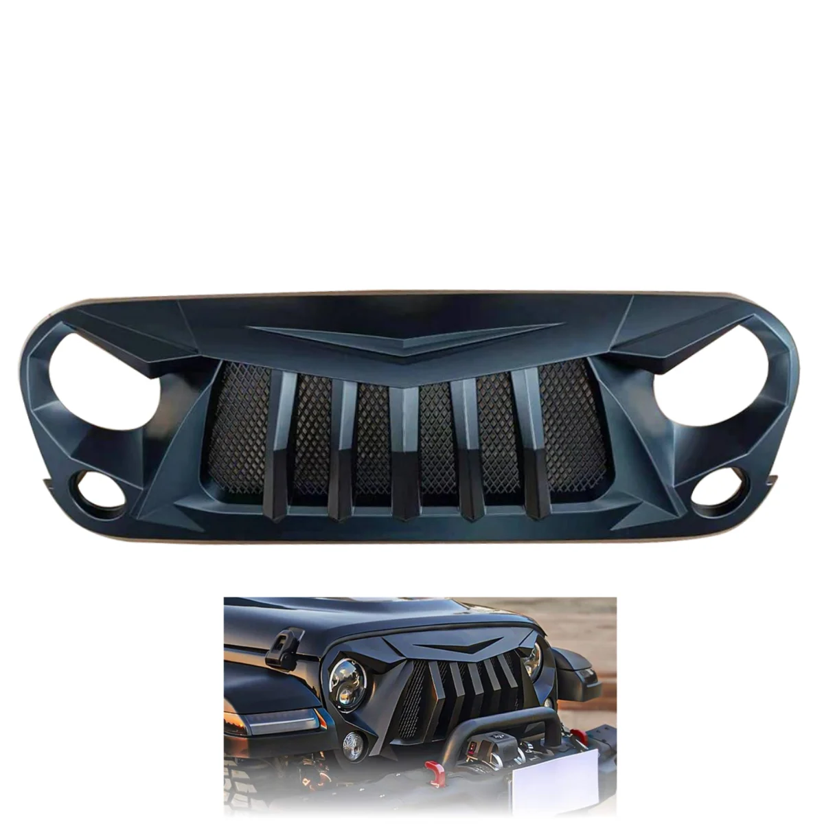 

Lantsun для Jeep JK, передняя решетка автомобиля, матовая передняя решетка lantsun, защита решеток акулы, OE дизайн, ABS, черный для Jeep Wrangler 2007-20