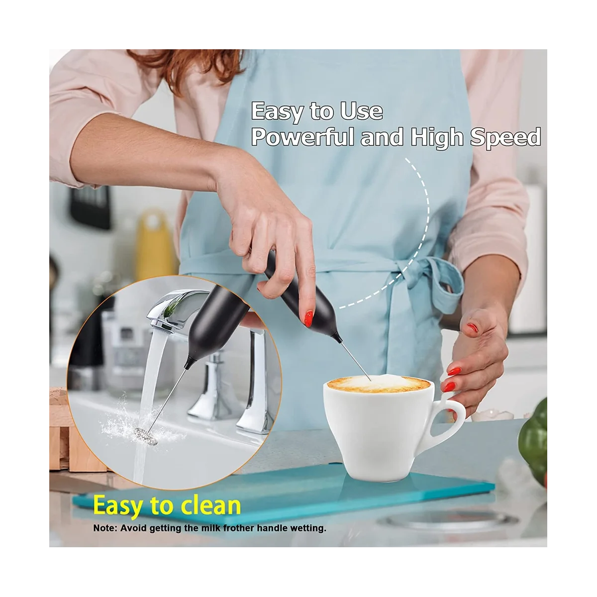 Milk Frother Handheld, USB Rechargeable Wall-Mounted Stand, Mini Milk Foamer, Electric Whisk Drink Mixer Foam Maker
