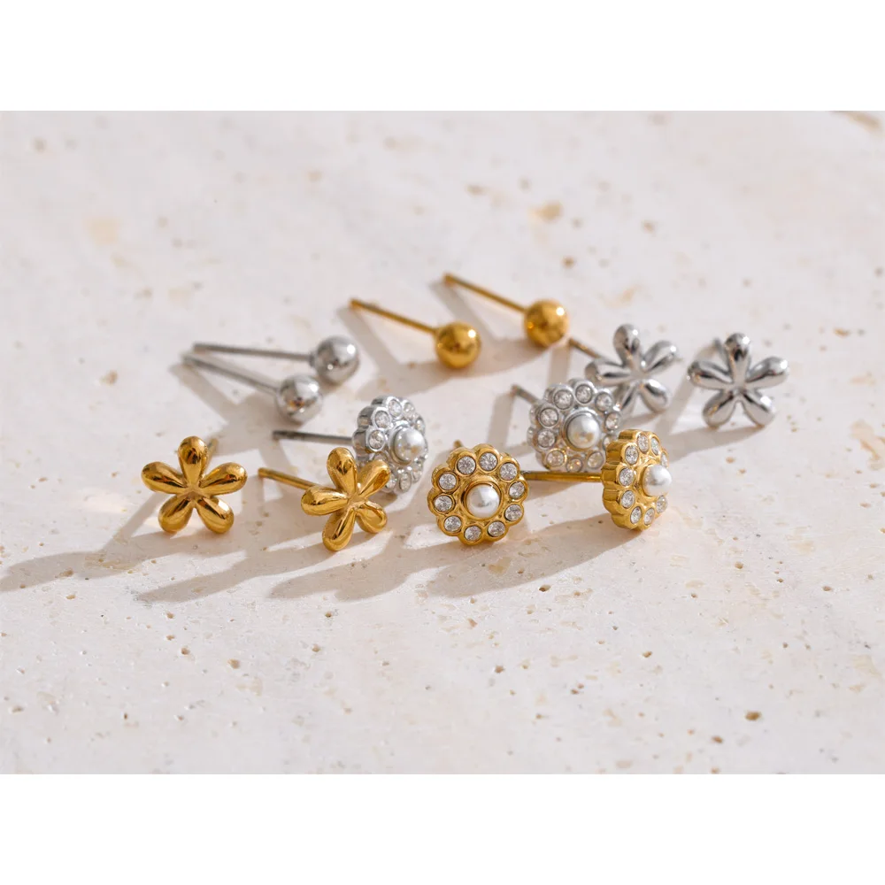 Yhpup Exquisite Zirconia Flower Stacked Up Stud Earrings Set New Arrivals Stainless Steel Fashion Jewelry Prevent Allergy
