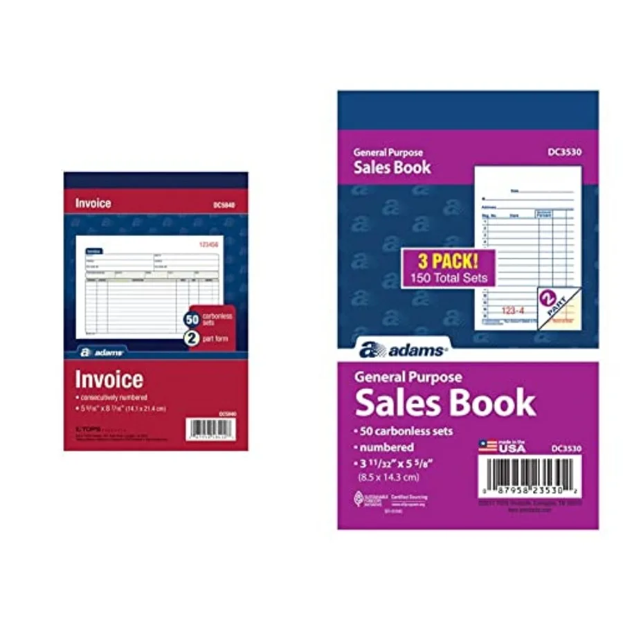 Invoice Book, 2-Part, Carbonless, 5-9/16 x 8-7/16 Inches, 50 Sets per Book DC5840 and General Purpose Sales Book, 2-Part, Carbo
