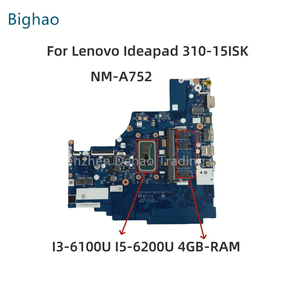 NM-A752 For Lenovo Ideapad 310-15ISK Laptop Motherboard With I3-6100U I5-6200U CPU 4GB-RAM 5B20L35897 5B20L35939 Fully Tested