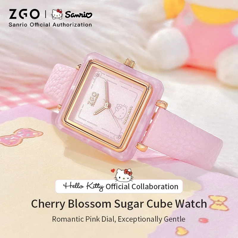 ZGO Sanrio HelloKitty Senhoras Relógio Elegante Retro Relógio de Quartzo Minimalista Bonito Relógio Feminino À Prova D 'Água 2193