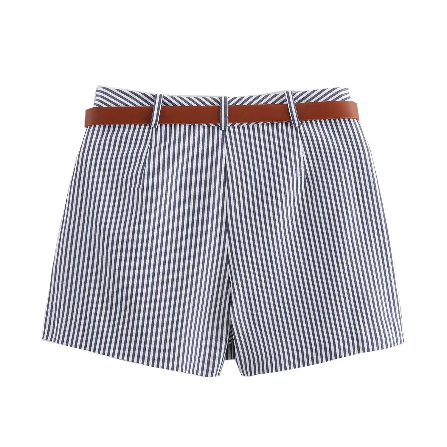 Casual Stripe  Skirt Pants Women's Short Style with Belt High Waist A-Line Skirt Standard Version Other Material