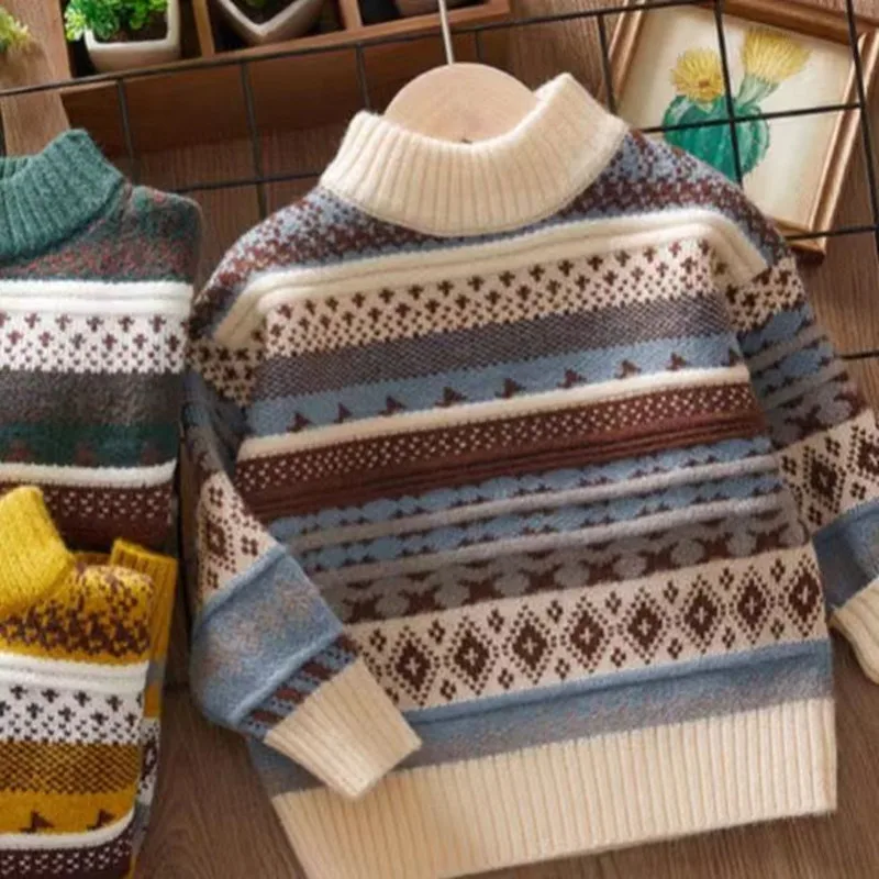 Childrens Autumn and Winter Pullover Sweater 2023 New Childrens Wear Korean Edition Boys Thickened Sweater Baby Sweater Trend