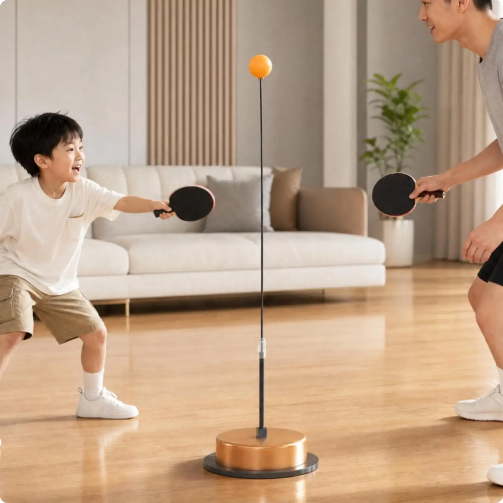 Freestanding Solo Table Tennis Practice Device with Stable Base and Included Paddles for Daily Stroke Training Routine