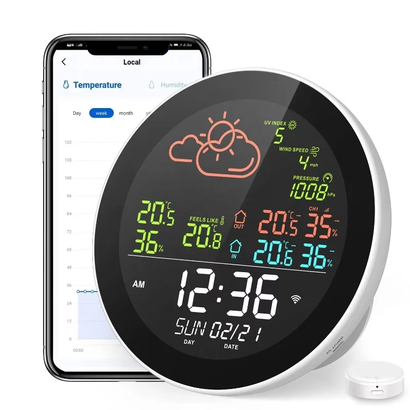 For Smart WiFi Digital Wireless Weather Station with Clock Air Pressure UV Wind Speed Temperature and Humidity Sensor