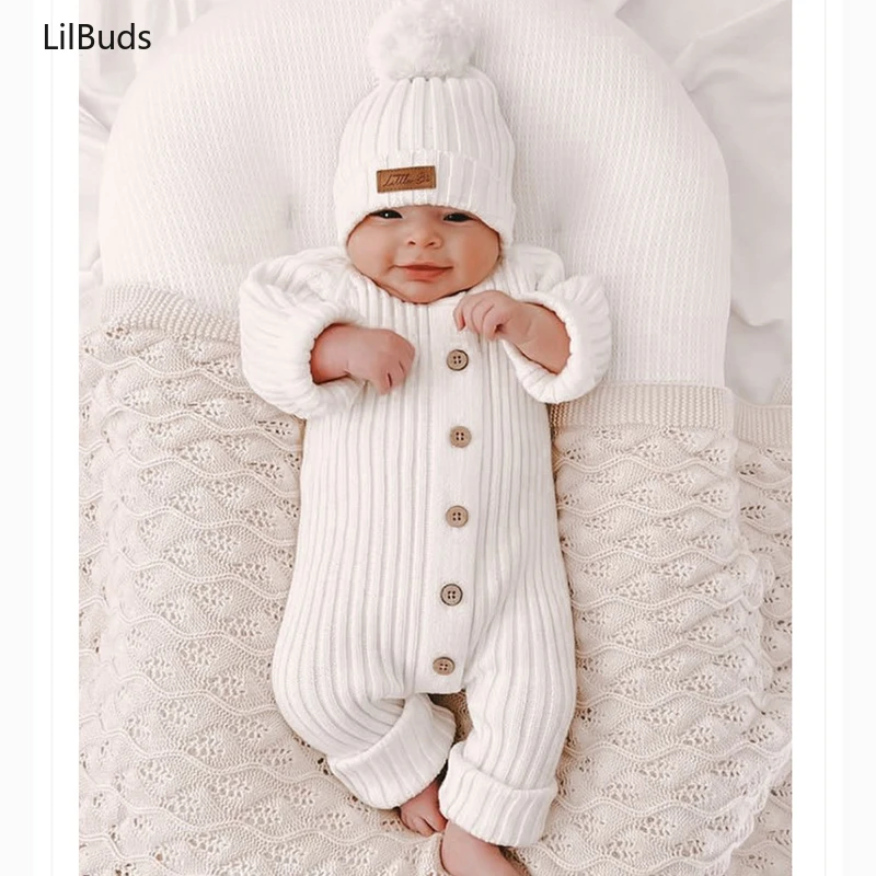 2024 Newborn Baby Boys Girls Knitted Jumpsuit Children\'s Solid Color Casual Baby Girls Soft Knit Romper Climbing Suit Winter