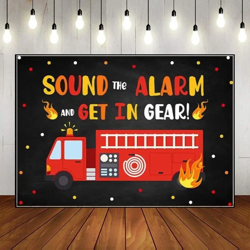 

Fire Dept Truck Banner Decoration Fireman Theme Photography Backdrop Baby Shower Cartoon Happy Birthday Party Wall Photo Custom