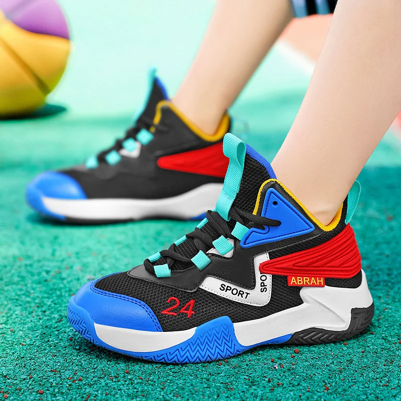 

Children's Basketball Shoes for Boys Breathable Casual Sneakers Thick Sole Anti-slippery Kids Student Running Sports Shoes