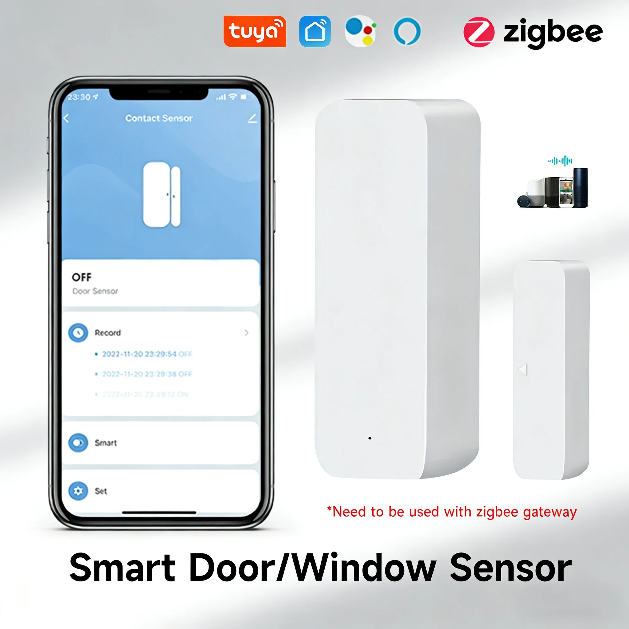 

Zigbee Smart Door Window Entry Sensor, Tuya Home Security Burglar Alarm, Magnetic Detector Compatible with Alexa Google Z2MQTT