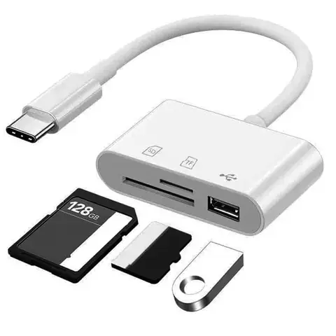 USB-C to SD Card Reader for iPhone iPad,3-in-1 Multiport Adapter with USB Port, for MacBook Air/Pro