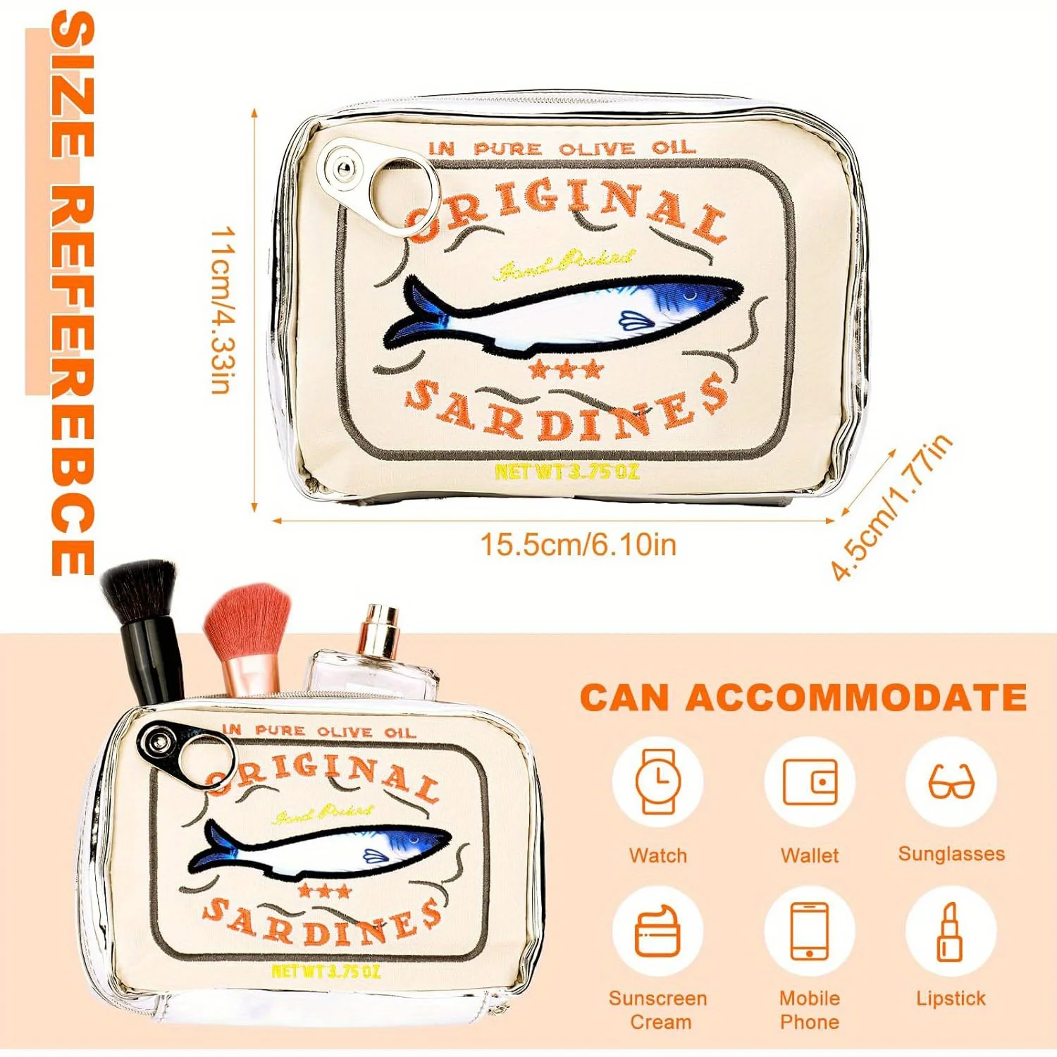 Niedliche Sardinen-Kosmetiktasche, Reise-Kosmetiktasche, Wasserdichte Waschtasche, Zubehör-Aufbewahrungstasche, Tolles Geschenk für den Urlaub – Detail 4