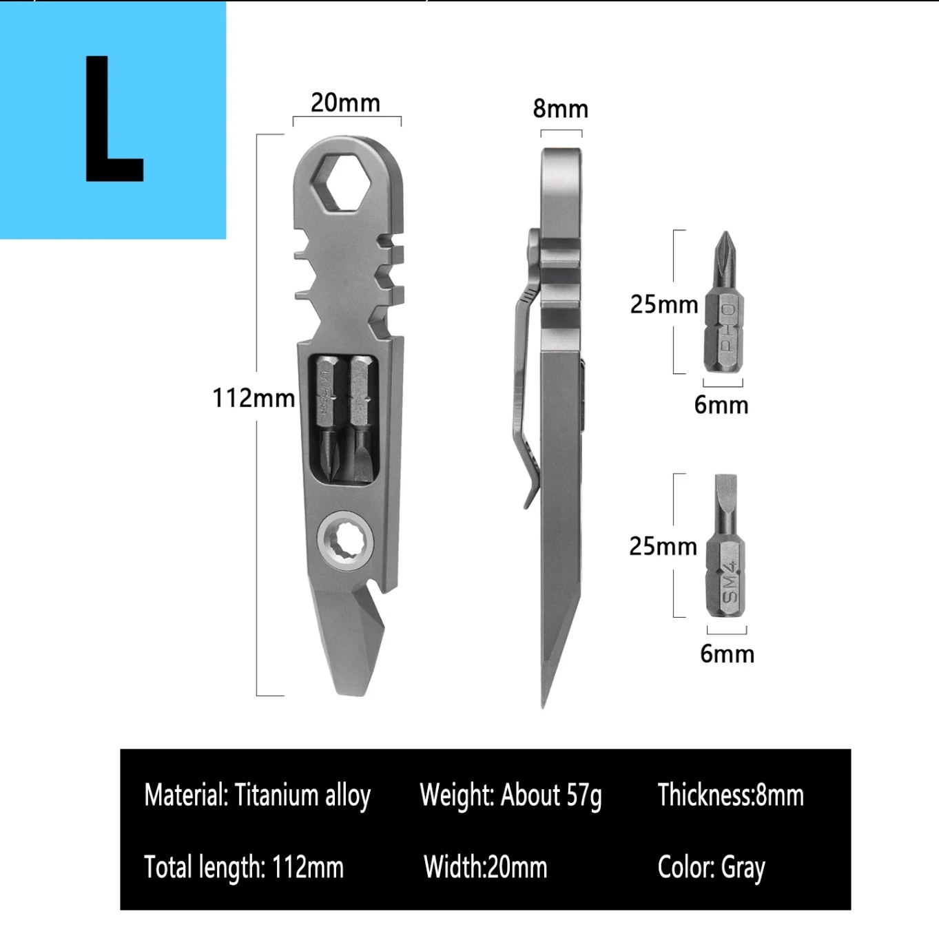 TC4 Titanlegierung Brecheisen Flaschenöffner Schraubendreher EDC Multifunktionswerkzeug Schraubenschlüssel Handwerkzeug für Outdoor und Camping – Detail 19