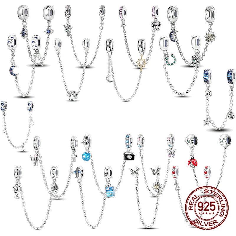 

Safety Chain Clasp Clip Charm Pendant 925 Sterling Silver Moon Star Leaf Fit Original Bracelet DIY for Woman Girl Jewelry