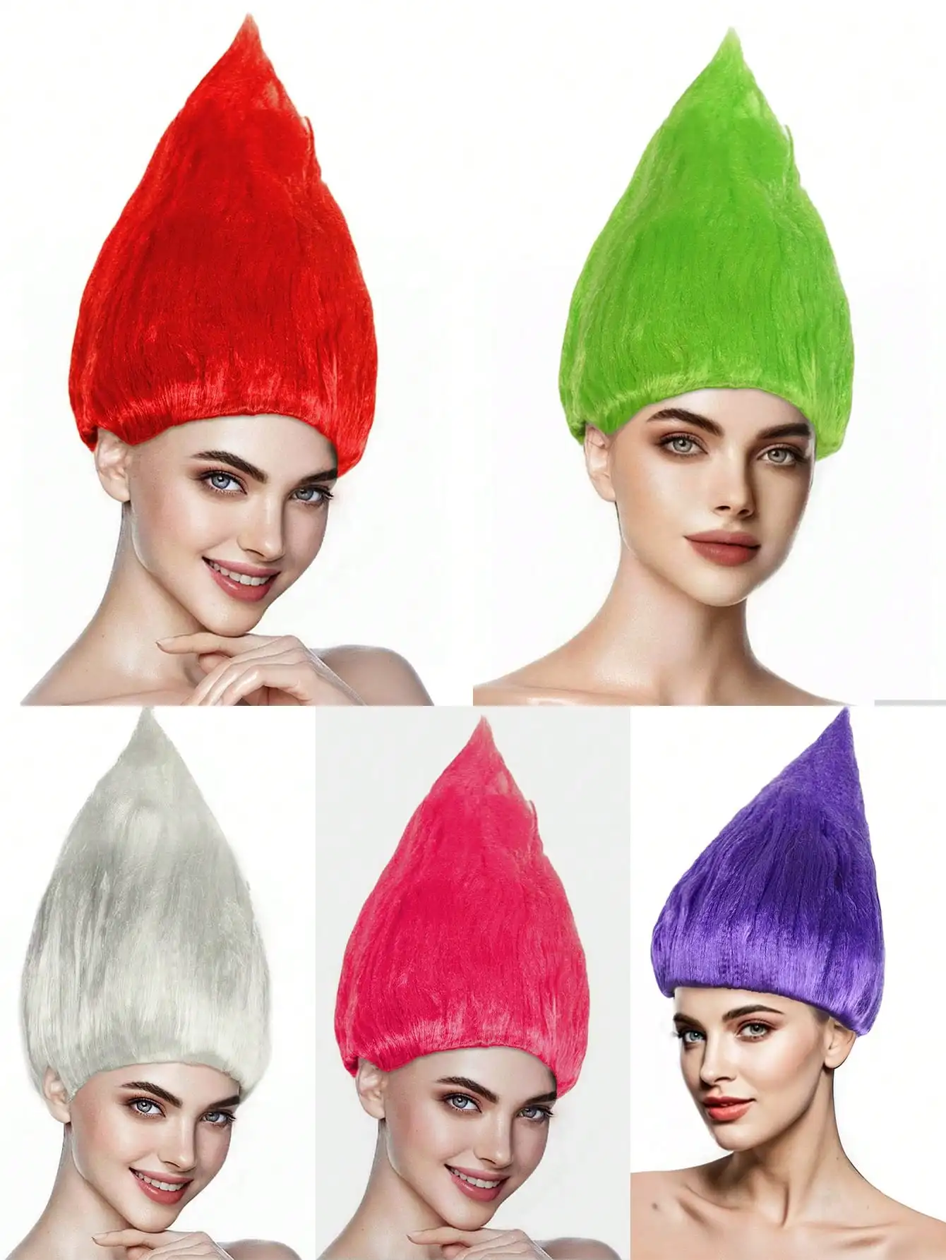 

Funny pastel color spiked wigs, fashionable short straight wigs for colorful Halloween, red, pink, green, purple synthetic wigs