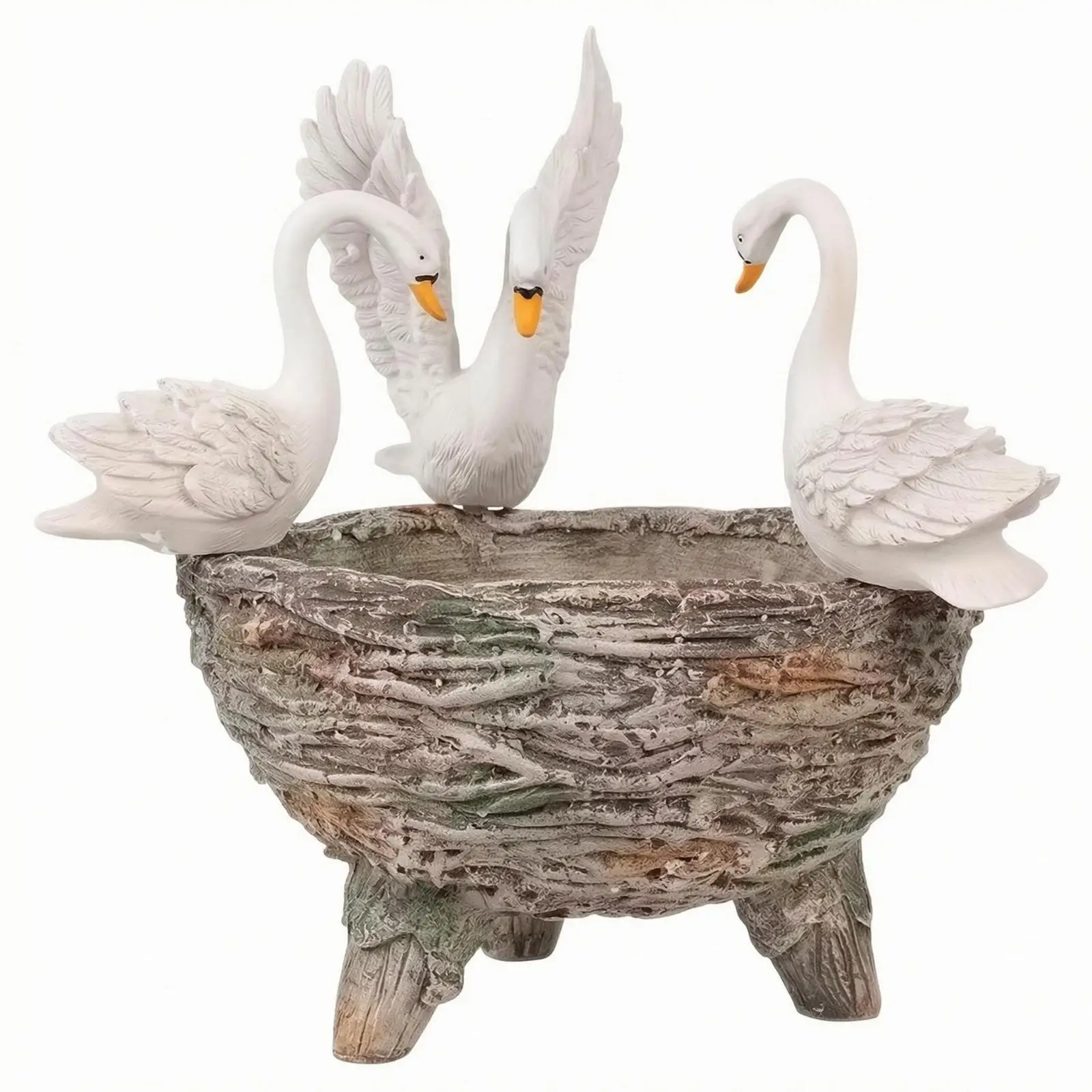 Swan Garden Sculpture Planter Textured Home Decor Hand-Painted for Tea Table