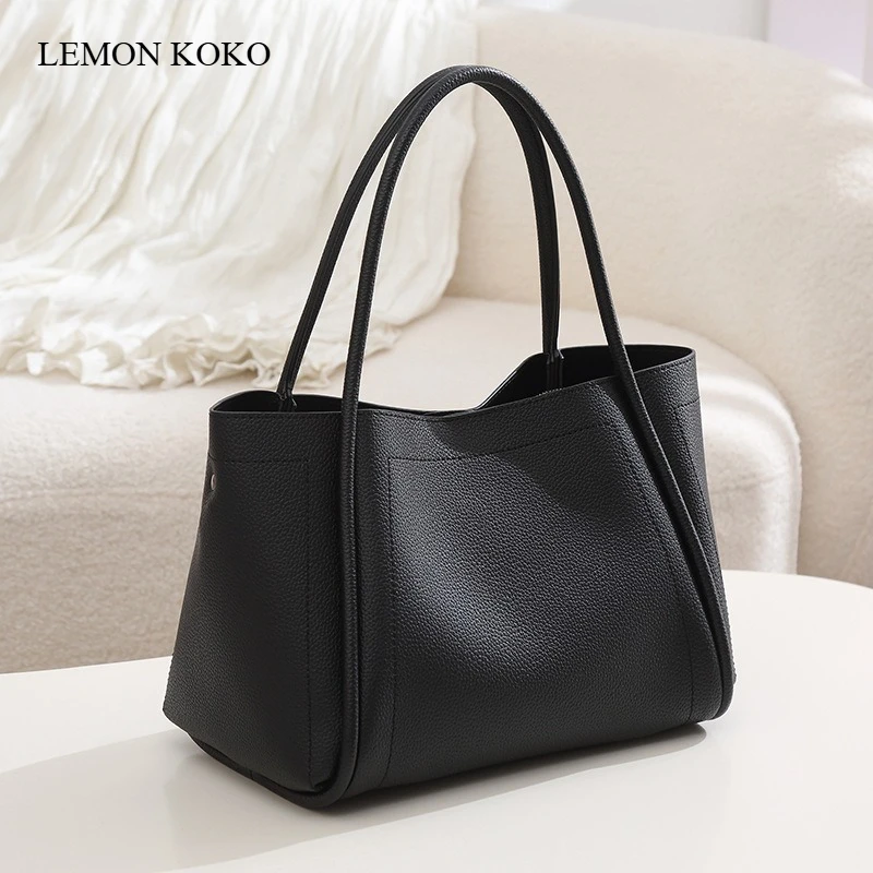 

LEMON KOKO Handbag Niche Soft Leather Vegetable Basket Bag Women's High-end Sense Large-capacity Tote Bag Commuter Handbag