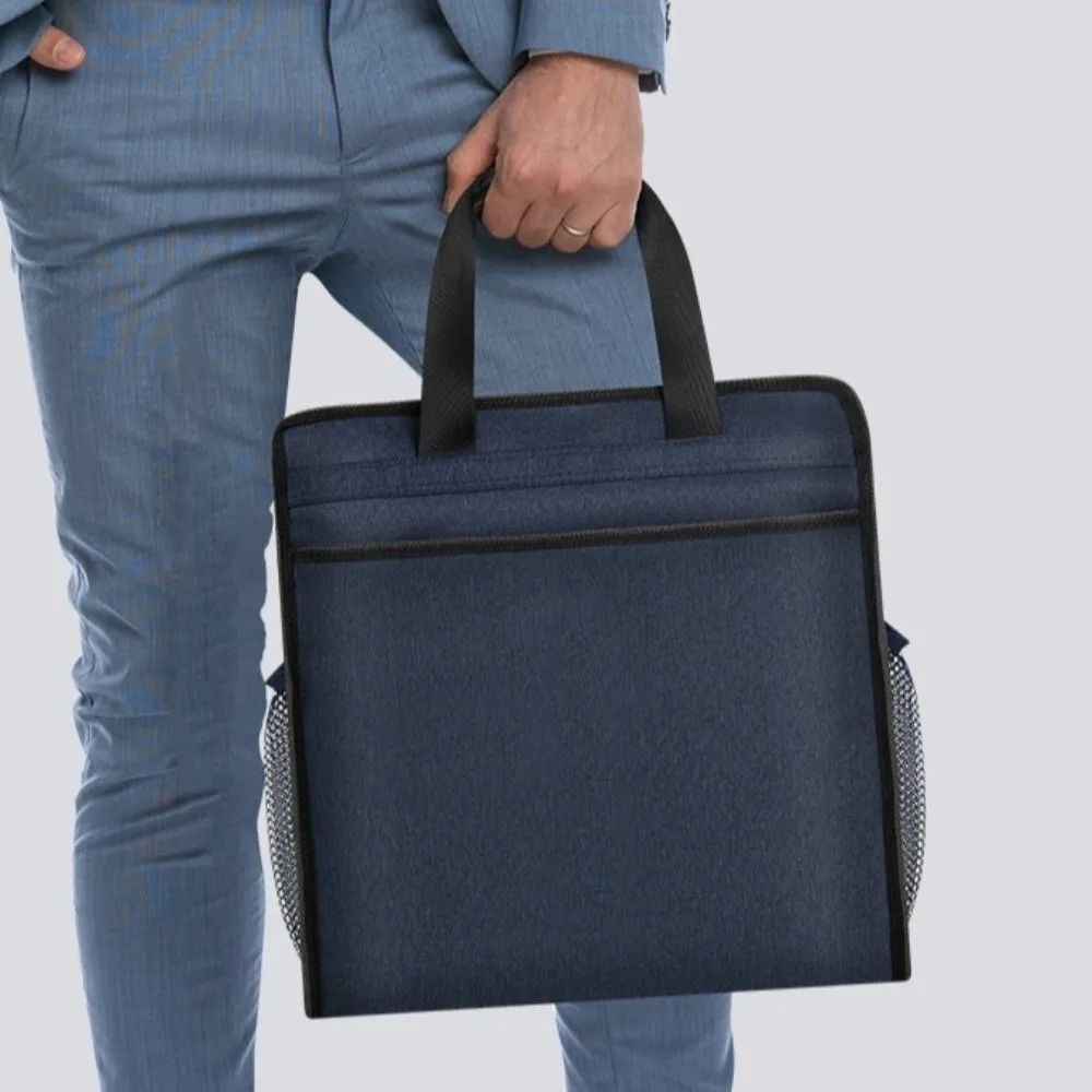 Tas Dokumen Oxford dengan Ritsleting dan Pegangan, Tas File Tahan Air, Kantong Tebal Kapasitas Besar, Tas Pekerjaan Rumah Portabel untuk Pelajar