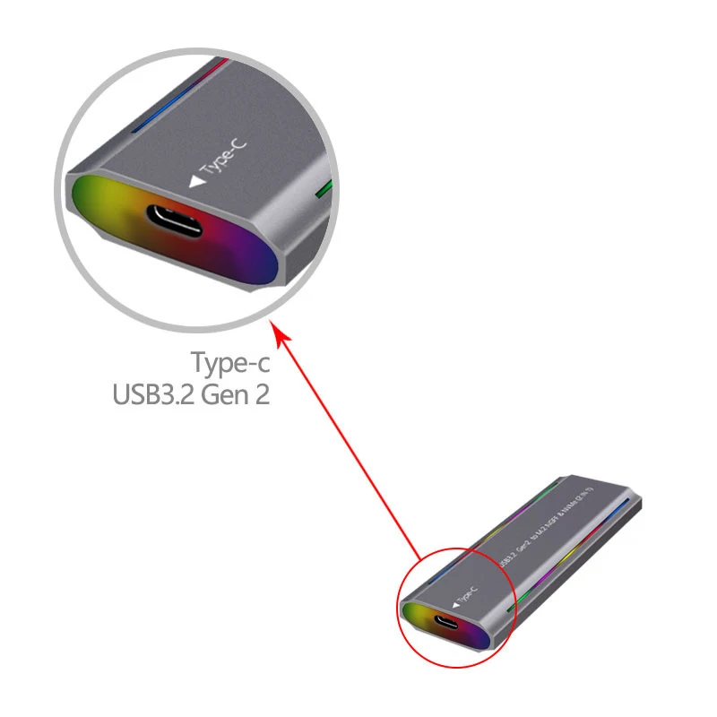 UTHAI M. Boîtier de disque dur mobile en alliage d'aluminium, 2 SSD, USB 3.1, protocole NGFF et NVMe, Type-C RGB Light, TNP07