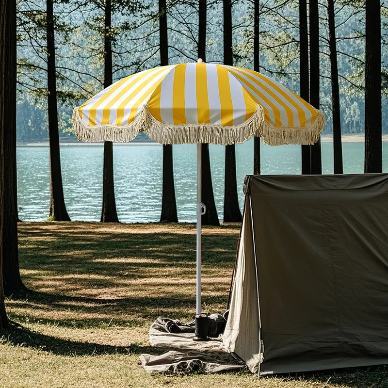 Tassel Umbrella Outdoor Parasol Beach Garden Courtyard Large Umbrella Spread Out Sun Umbrella