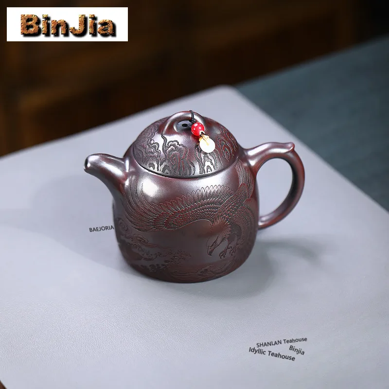 

370ml Retro Yixing Purple Clay Teapots Handmade Qinquan Pot Raw Ore Ancient Black Mud Kettle Chinese Zisha Tea Set Accessories