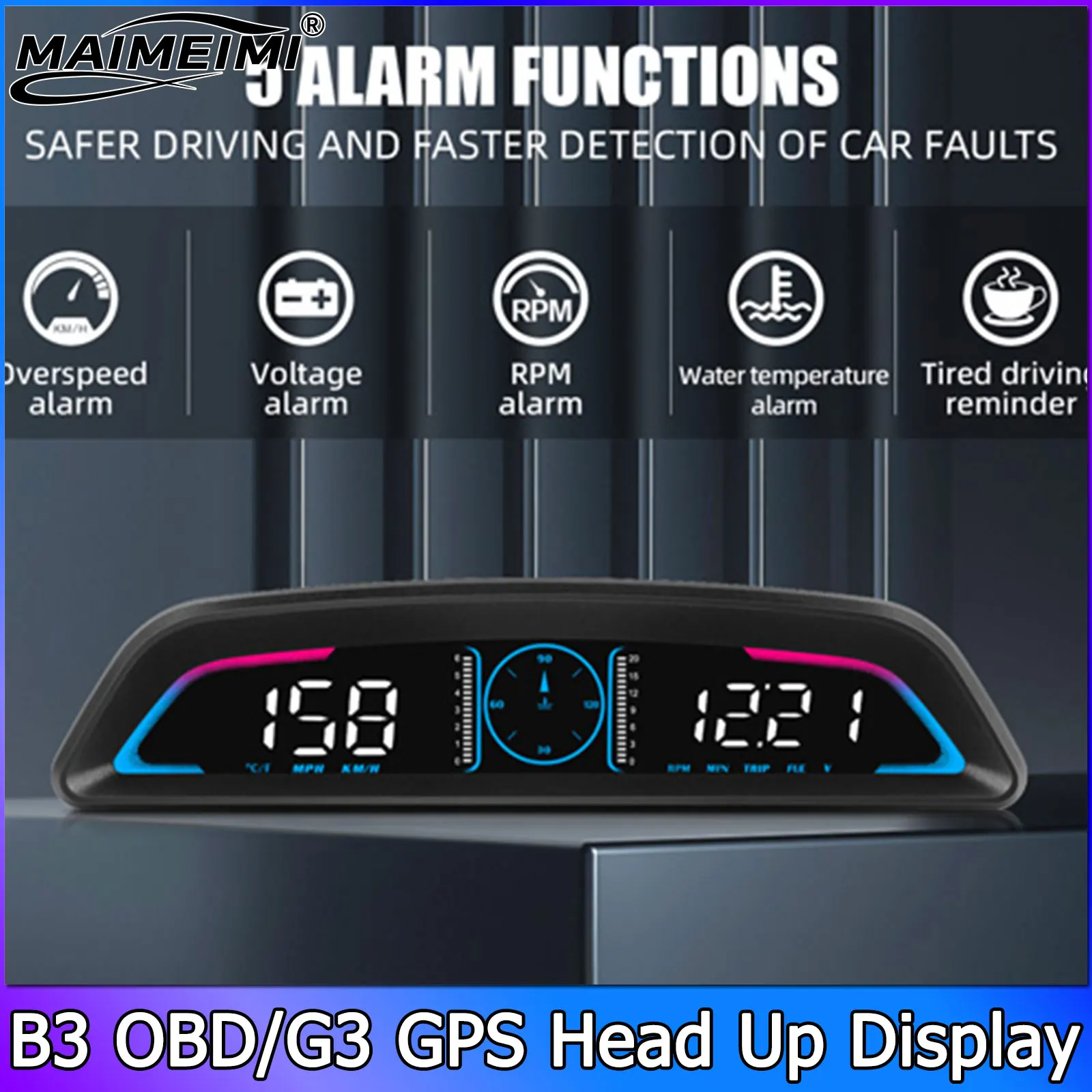 

﻿ Автомобильный HUD-дисплей B3 G3 с функциями OBD/GPS, отображением скорости, температуры воды, напряжения, частоты вращения двигателя и функцией сигнализации