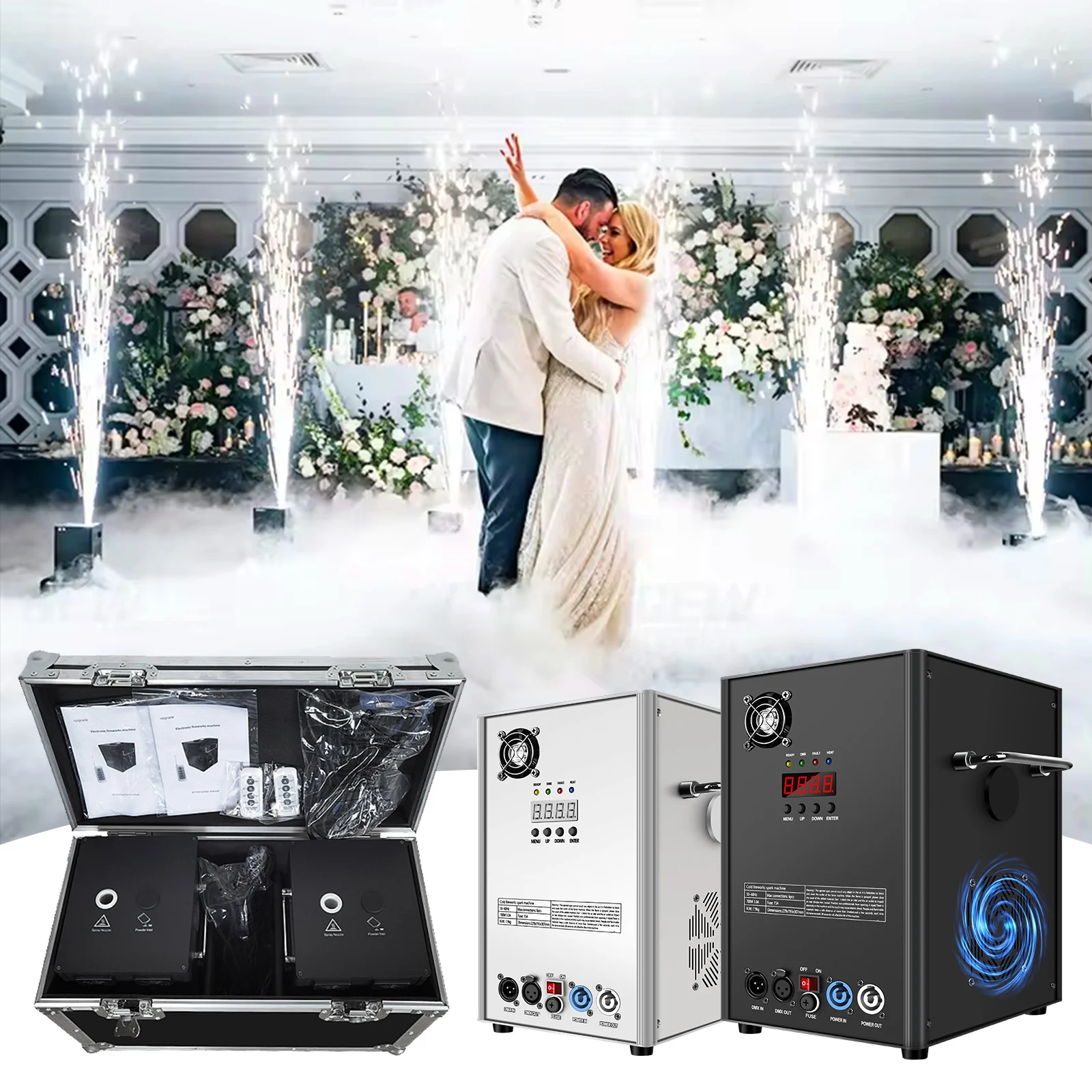 Machine à Colorer à Froid avec Étui de Rangement, Effet de Scène, Feux d'Artifice de Mariage, pour ixde DJ en Niket en Extérieur, 2 Pièces, 700W, 500W