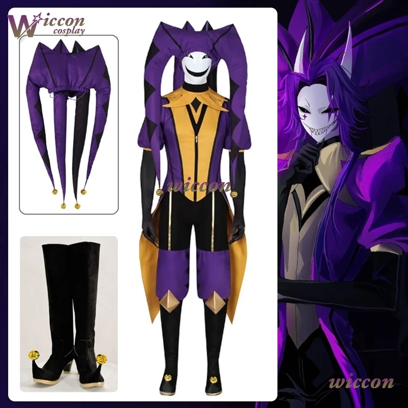 

youk/ Game The Freak Circus-Jester Cosplay Purple Clown Outfit Costume Game 2025 Halloween Horror Men Roleplay Clothing Mask Hat